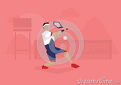 Illustration Of Male Tennis Player Competing In Match Vector Illustration