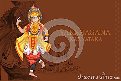 man performing Yakshagana dance traditional folk dance of Karnataka, India Vector Illustration