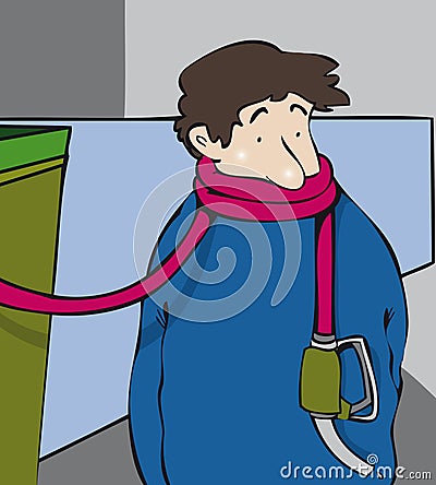 Man with petrol pump hose noose Vector Illustration