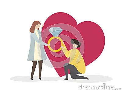 Illustration of a man proposing to a girl Stock Photo