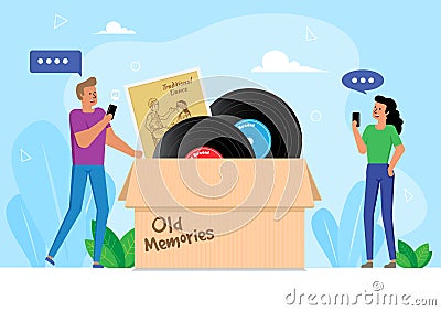 Man selling old stuff Vector Illustration