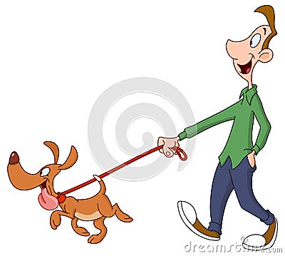 Man walking dog Vector Illustration