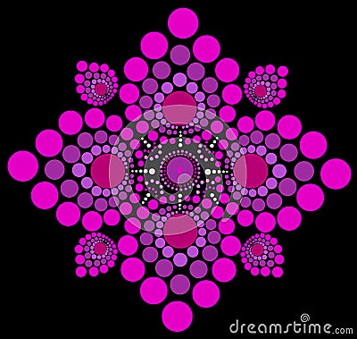 dots flower colorful pink lilac black background mandala has png Stock Photo