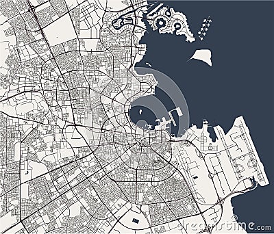 Map of the city of Doha, Qatar Stock Photo