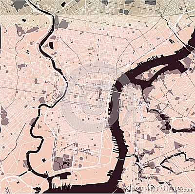 Map of the city of Philadelphia, Pennsylvania, USA Vector Illustration