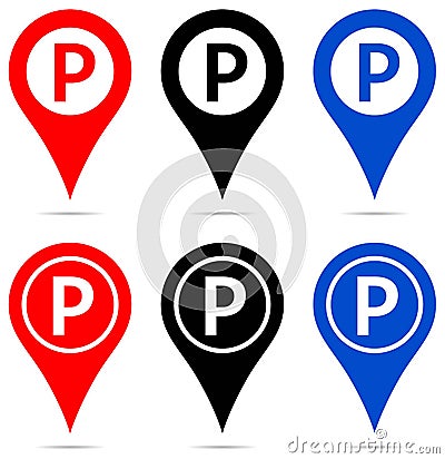 Map pointer with parking sign icons Vector Illustration