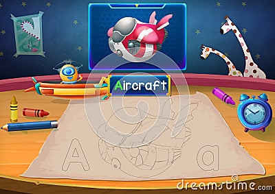 Illustration: Martian Class: A - Aircraft. The Martian in this picture opens a class for all Aliens. Stock Photo