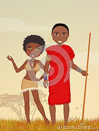 Masai man and African woman Stock Photo