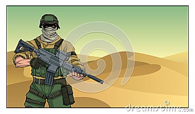 Soldier in Desert Vector Illustration