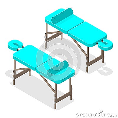 Illustration of a massage table. Isometric style. Vector Illustration