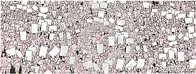 Illustration of massive crowd protest with blank signs Vector Illustration