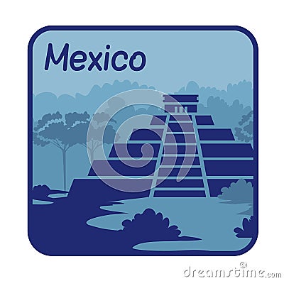 Illustration with Mayan pyramids in Mexico Vector Illustration