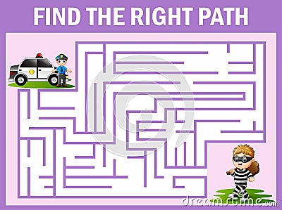 Maze game finds the police way get to thief Vector Illustration