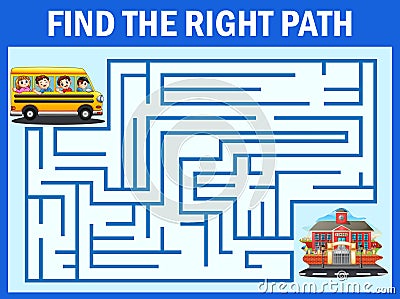 Maze game finds the school bus way get to school Vector Illustration