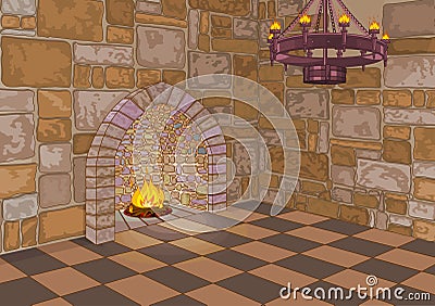 Castle Hall and Fireplace Vector Illustration