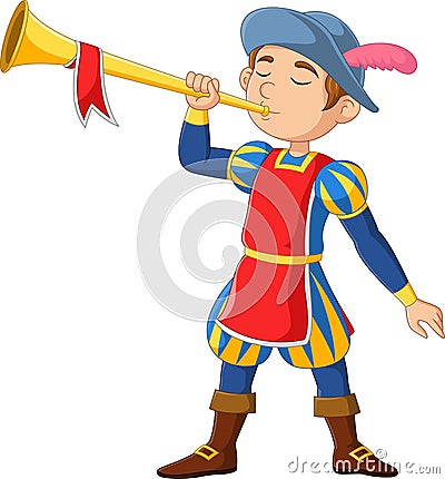 Medieval man herald blowing trumpet Vector Illustration