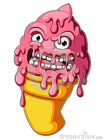 Melting zombie ice cream cartoon Vector Illustration