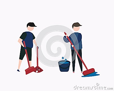 illustration of men doing simple housekeeping. Vector Illustration