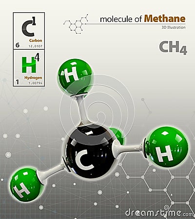 Illustration of Methane Molecule isolated grey background Stock Photo