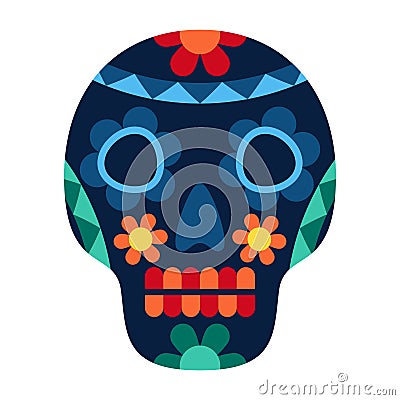 Illustration of mexican skull. Ethnic image in native style. Vector Illustration