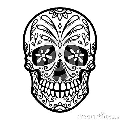 Illustration of mexican sugar skull. Day of the dead. Dia de los muertos. Design element for logo, label, emblem, sign, poster, t Vector Illustration