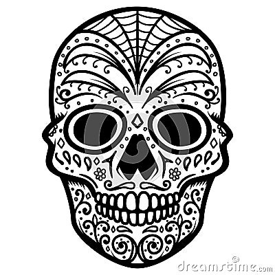 Illustration of mexican sugar skull. Day of the dead. Dia de los muertos. Design element for logo, label, emblem, sign, poster, t Vector Illustration