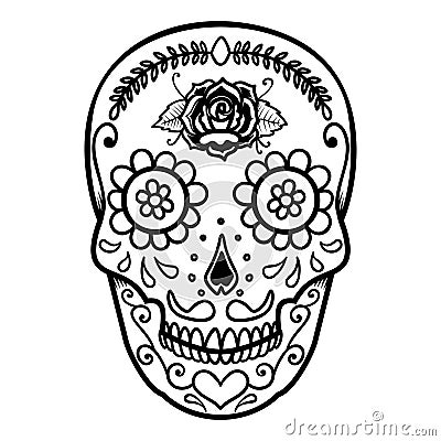 Illustration of mexican sugar skull. Day of the dead. Dia de los muertos. Design element for logo, label, emblem, sign, poster, t Vector Illustration