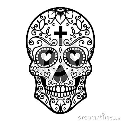 Illustration of mexican sugar skull. Day of the dead. Dia de los muertos. Design element for logo, label, emblem, sign, poster, t Vector Illustration