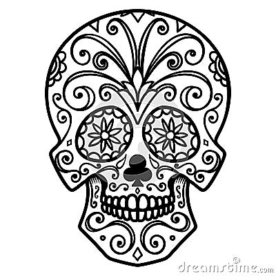 Illustration of mexican sugar skull. Day of the dead. Dia de los muertos. Design element for logo, label, emblem, sign, poster, t Vector Illustration