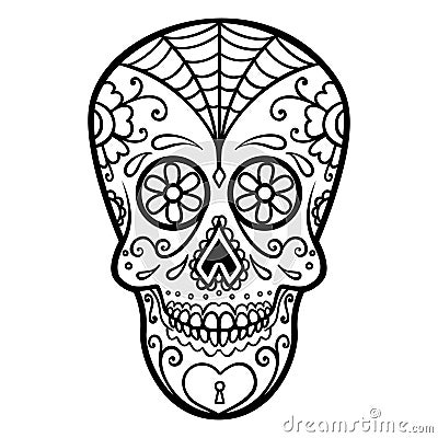 Illustration of mexican sugar skull. Day of the dead. Dia de los muertos. Design element for logo, label, emblem, sign, poster, t Vector Illustration