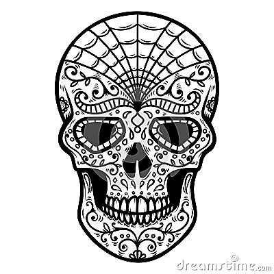 Illustration of mexican sugar skull. Day of the dead. Dia de los muertos. Design element for logo, label, emblem, sign, poster, t Vector Illustration