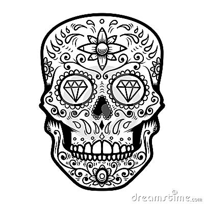 Illustration of mexican sugar skull. Day of the dead. Dia de los muertos. Design element for logo, label, emblem, sign, poster, t Vector Illustration