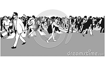 Illustration of mixed ethnic crowd crossing zebra Stock Photo