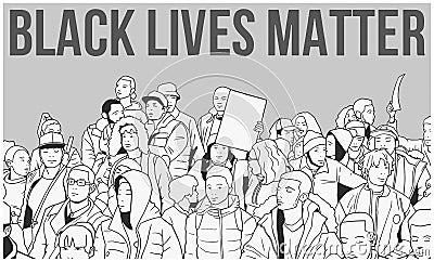 Illustration of mixed ethnic crowd demonstrating for human rights Vector Illustration