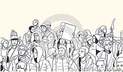 Illustration of mixed ethnic crowd demonstrating for human rights Vector Illustration