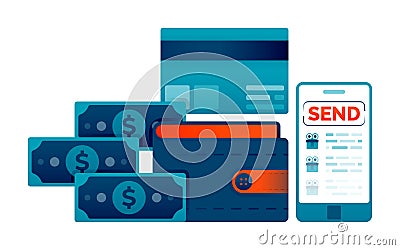 Illustration of mobile banking. cashless payment. pay and purchase without wallet. easy send and receive money. Design can be used Vector Illustration