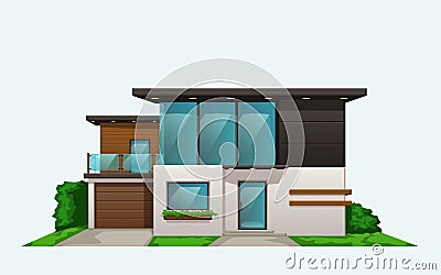 Modern house front view on white Vector Illustration