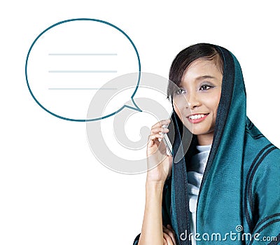 Illustration of modern muslim woman phone chat Stock Photo