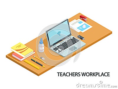 Illustration of modern teachers workplace isometric vector design Vector Illustration