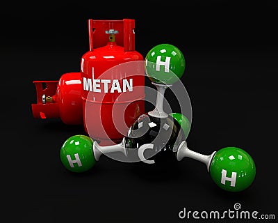 Illustration molecule of Gas Methane on a black background Cartoon Illustration