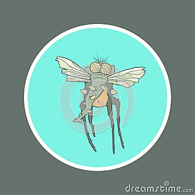 Illustration monster fly with long legs, wings and Vector Illustration