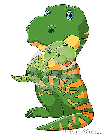 Mother dinosaur carrying cute baby dinosaur Vector Illustration