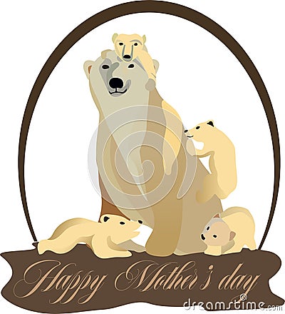 Illustration for mother`s day, cubs around her mother Vector Illustration