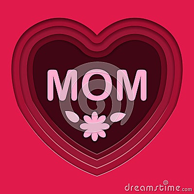 illustration for mother s day. Hearts cut out of red paper, greeting card for mom. Cartoon Illustration