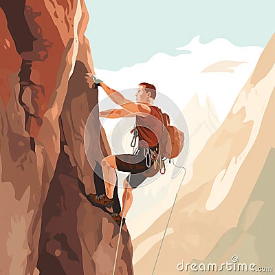 Illustration of a mountain climber climbing a mountain Stock Photo
