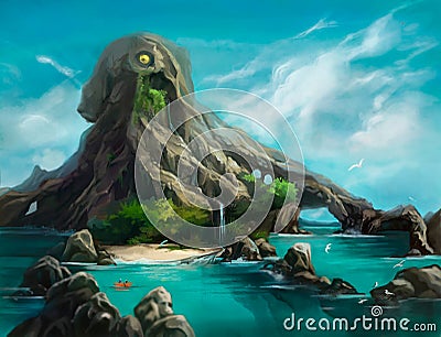 Illustration of a mountain in the form of octopus Stock Photo