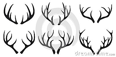 Deer antlers black icons set on white background Vector Illustration