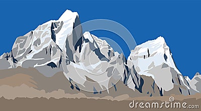 Illustration of mounts Cholatse and Tabuche peak vector Cartoon Illustration