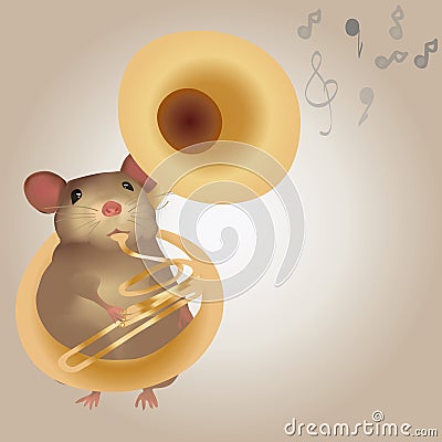 Illustration of a Mouse Playing on Tuba Vector Illustration