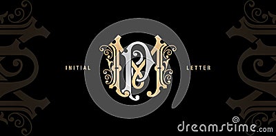 Illustration of MP or PM monogram classic style, initial Wedding of luxury model and elegance Vector Illustration